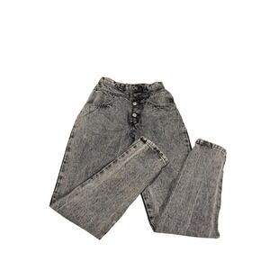 Rare Los Questa Vintage High Waisted Acid Wash Mom Jeans‎ Grey Black Button Fly